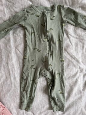 Carter's Sage Green Dino Print Zip One-Piece Footie